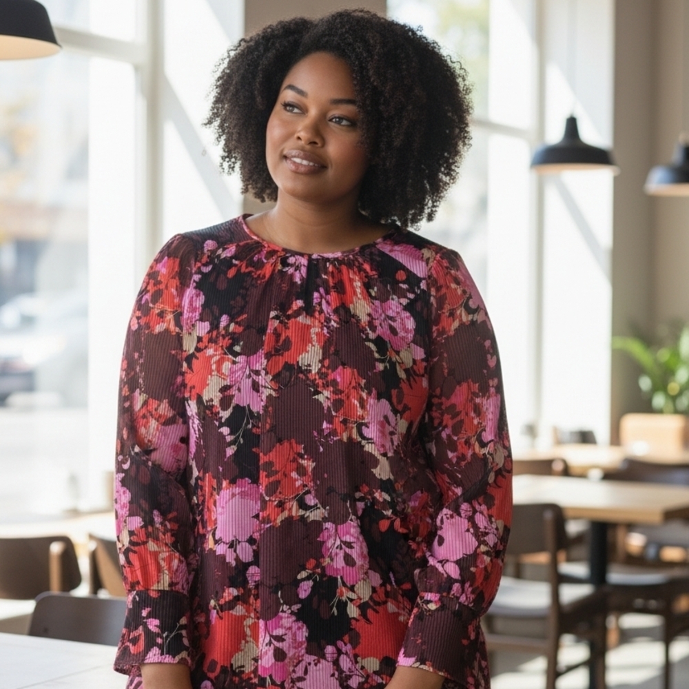 Lane Bryant Floral Blouse - Pink and Black